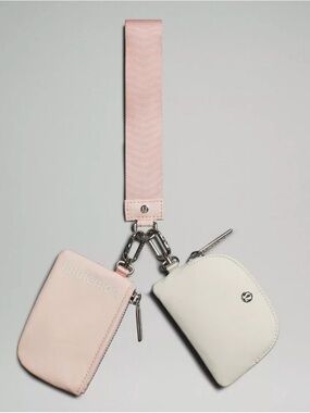 Lululemon Dual Pouch Wristlet Wallet Keychain - Pink and White Silver